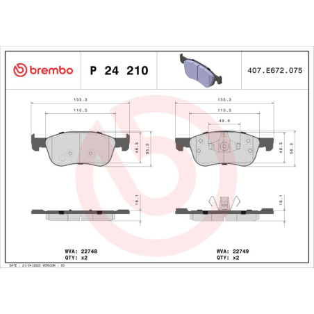 BREMBO P 24 210 Brake Pads Set Front for Ford Fiesta