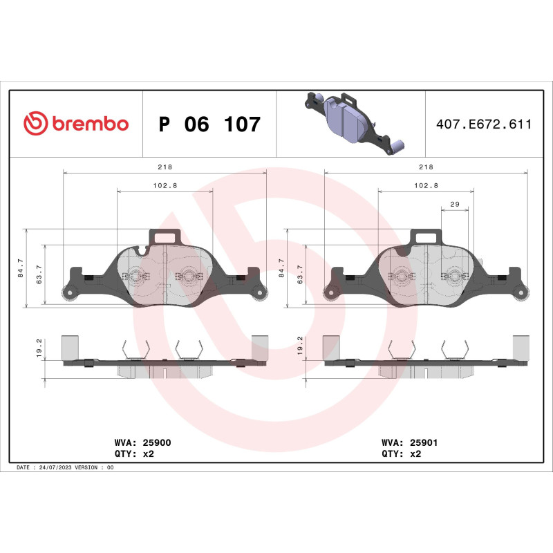 BREMBO P 06 107 Bremsbeläge Vorne für BMW 5 3 X3 4 6 7 X5 X4 X6 i4 iX3 2