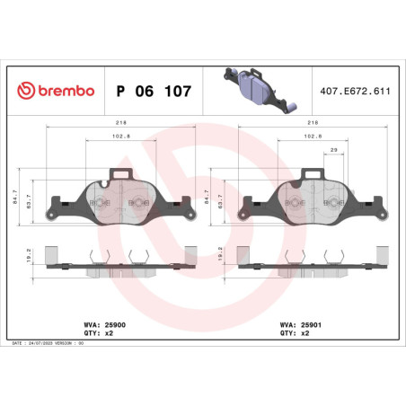 BREMBO P 06 107 Brzdové destičky přední pro BMW 5 3 X3 4 6 7 X5 X4 X6 i4 iX3 2
