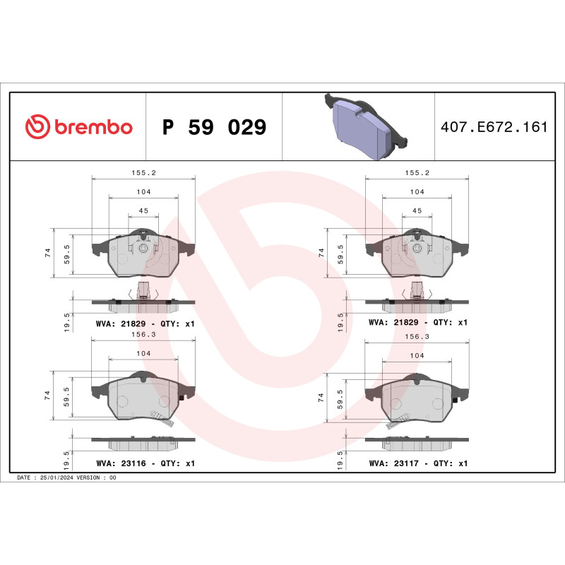 BREMBO P 59 029 Brake Pads Set Front for SAAB 900