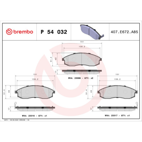 BREMBO P 54 032 Bremsbeläge Vorne für L 200 Maxima