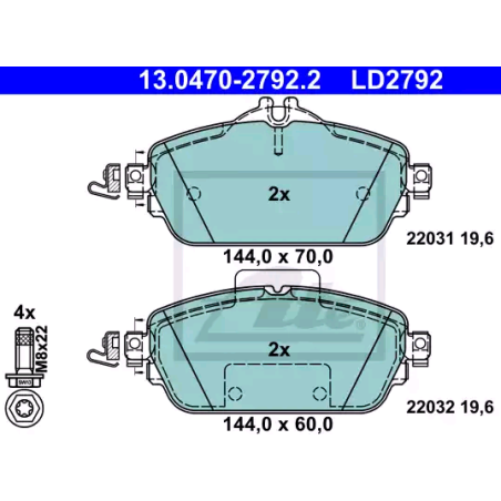 ATE 13.0470-2792.2 Brake Pads Set Front for Mercedes C E