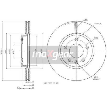 MAXGEAR 19-2332 Brzdový kotúč predný pre Astra Insignia Cruze Zafira Orlando Ampera Astravan Lacetti