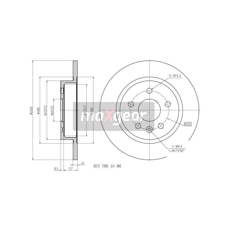 MAXGEAR 19-2333 Disco freno posteriore per Astra Cruze Mokka Trax Astravan Aveo Lacetti