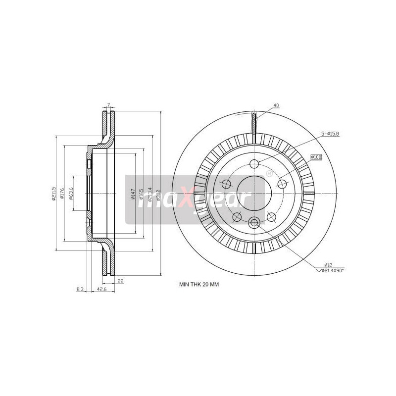 MAXGEAR 19-2335 Bremsscheibe Hinten für Volvo XC60
