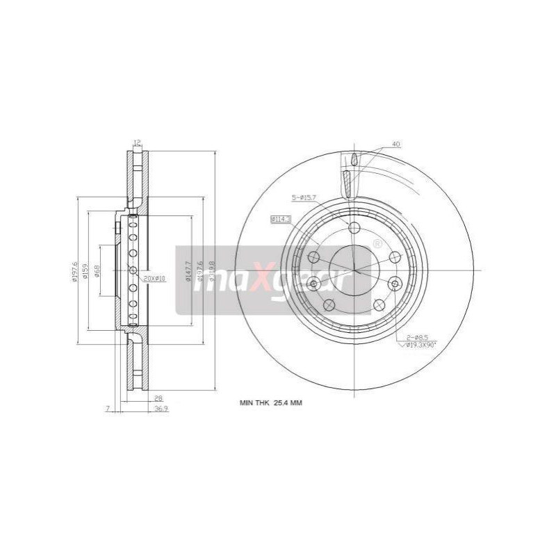 MAXGEAR 19-2363 Bremsscheibe Vorne für Laguna Talisman Scenic Megane Espace Clio