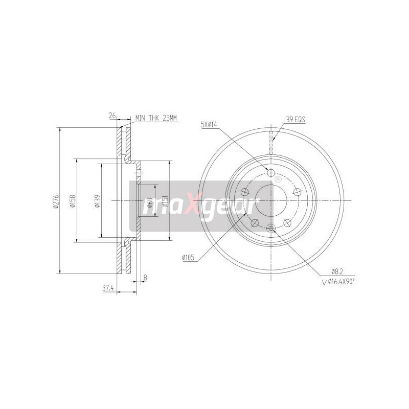 MAXGEAR 19-2334MAX Brzdový kotúč predný pre Astra Cruze Aveo Astravan