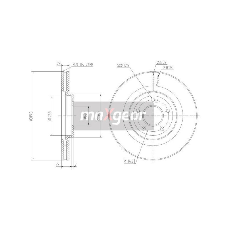 MAXGEAR 19-2364MAX Bremsscheibe Vorne für Qashqai Koleos Juke