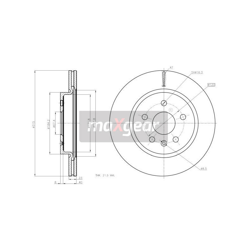MAXGEAR 19-2368MAX Brzdový kotúč zadný pre Insignia 9-5