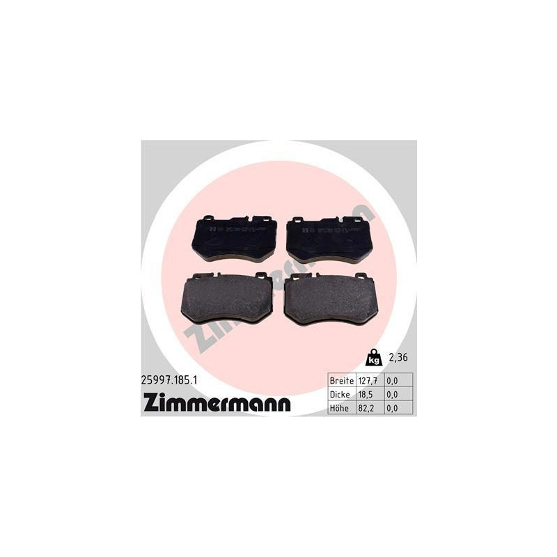 Brake Pads Set Front for Mercedes C-Class W205 S205 C205 A205 ZIMMERMANN 25997.185.1
