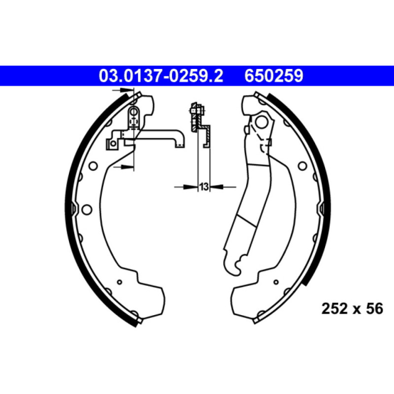 ATE 03.0137-0259.2 Sada brzdových čeľustí zadný pre VW LT