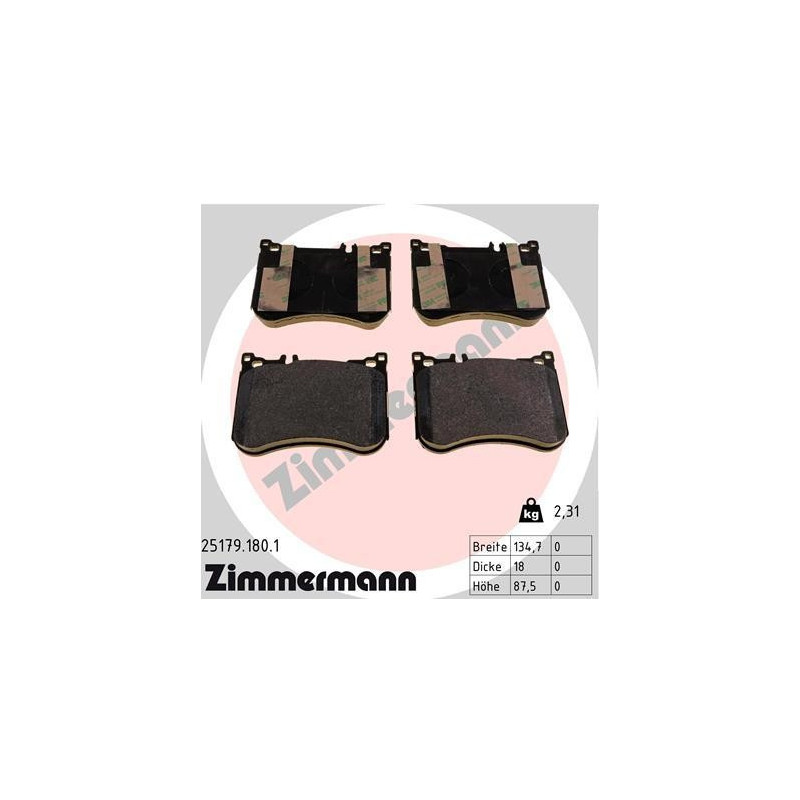 Pastillas de freno Delantero para Mercedes Clase S W222 C217 A217 SL R231 ZIMMERMANN 25179.180.1