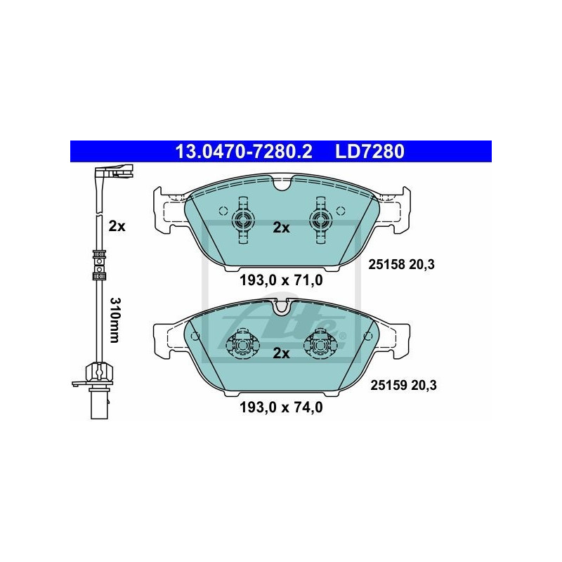 ATE 13.0470-7280.2 Brake Pads Set Front for Audi A6 A7 A8